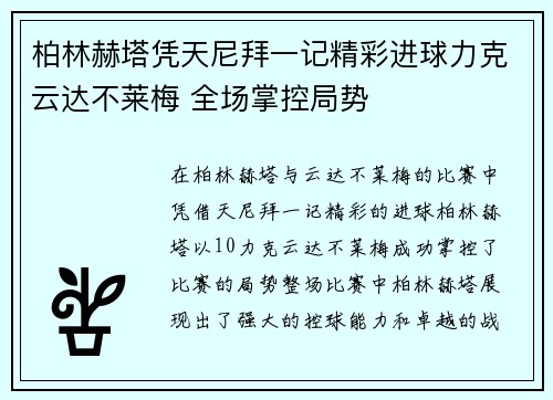 柏林赫塔凭天尼拜一记精彩进球力克云达不莱梅 全场掌控局势