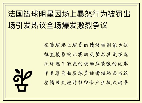 法国篮球明星因场上暴怒行为被罚出场引发热议全场爆发激烈争议