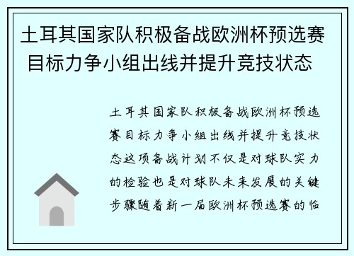 土耳其国家队积极备战欧洲杯预选赛 目标力争小组出线并提升竞技状态